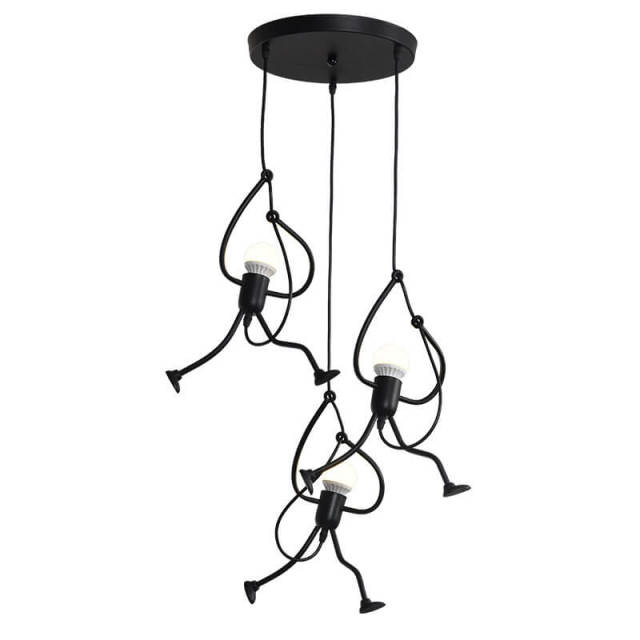 OOVOV Black Pendant Lighting Creative Little People 3 Lights Adjustable Hanging Lights for Bedroom Decor Iron Chandeliers for Indoor Dining Room