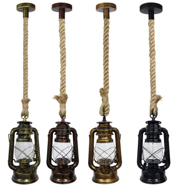 Kerosene Pendant Lights with Glass Lampshade Industrial style Glass Hemp rope Pendant Lamp