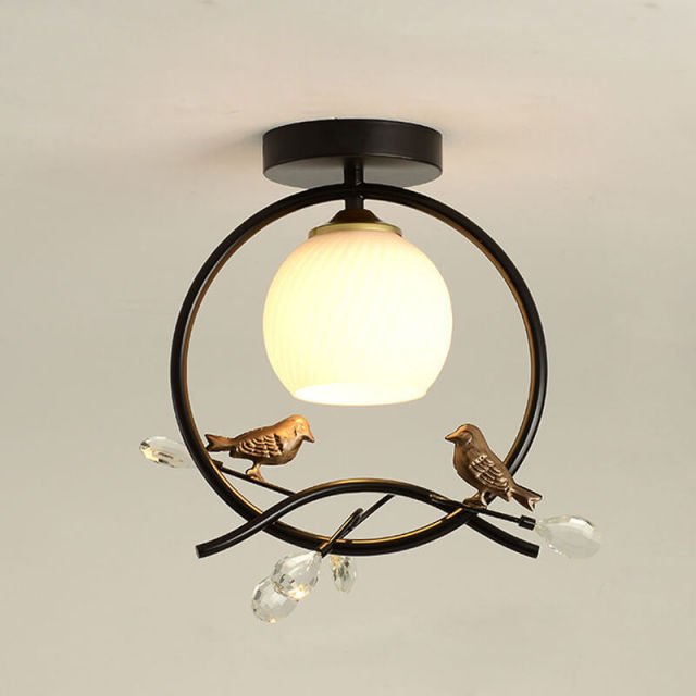 OVOV Crystal Bird Ceiling Lamp Nordic Style Bedroom Kids Room Ceiling Lights Entrance Balcony Ceiling Light With Glass Lampshade