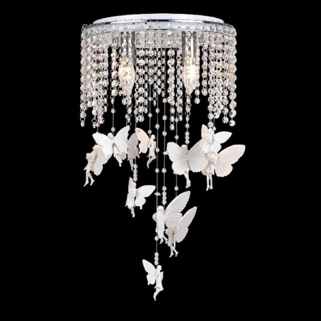 OOVOV Crystal Angel Ceiling Lamp Romantic Kids Room Ceiling Lighting Bedroom Study Room Baby Room Pendant Light Fixtures