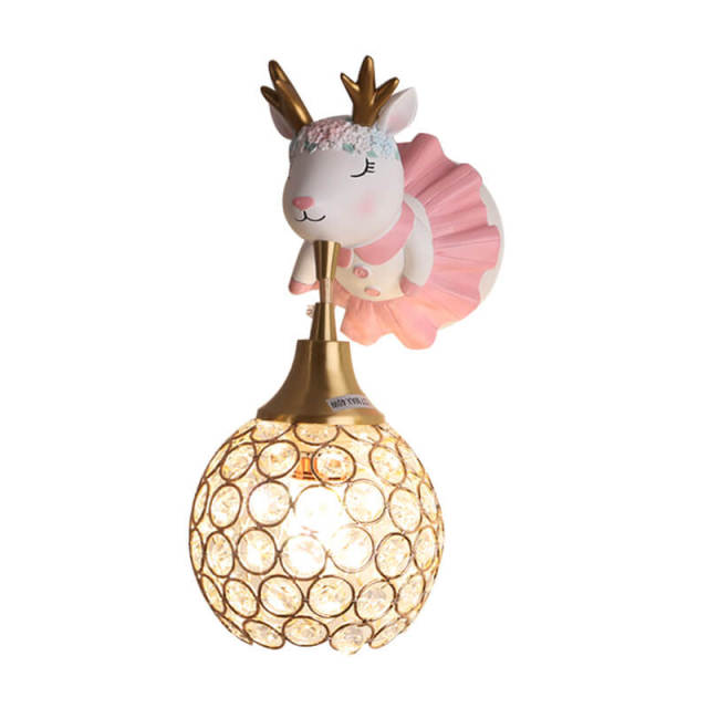 OOVOV Kids Room Wall Light - Cartoon Deer Wall Sconce With Gold Crystal Lampshade for Children Bedroom Bedsides Living Room Corridor