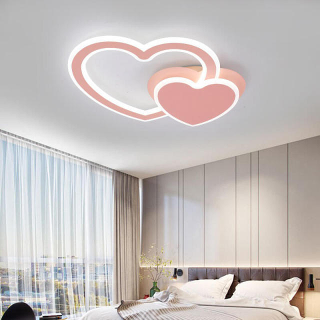 OOVOV Pink Heart Ceiling Lamp Creative Metal Ceiling Lights Fixture For Kids Room Princess Room L48cm With 58W LED Light Sources