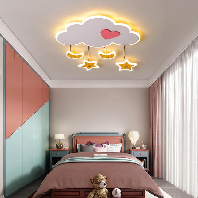 OOVOV Cartoon LED Ceiling Light Flush Mount Lighting Fixtures with Cloud Shape 40W Moon Star Ceiling Lamp for Baby Room Bedroom Children Room