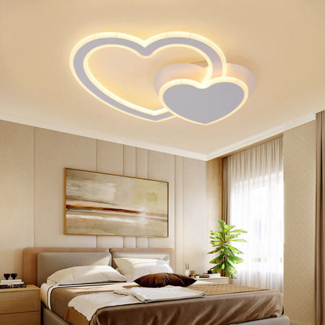 OOVOV Pink Heart Ceiling Lamp Creative Metal Ceiling Lights Fixture For Kids Room Princess Room L48cm With 58W LED Light Sources