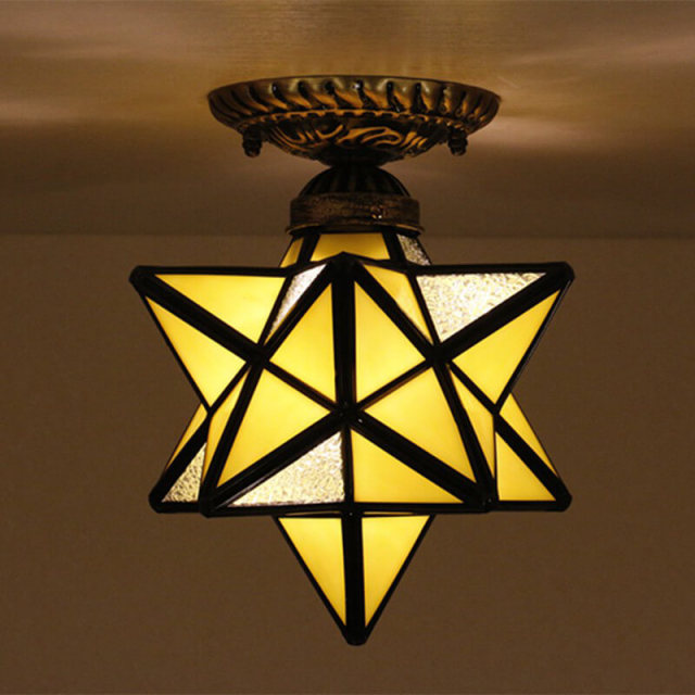 OOVOV Glass Star Close-to-Ceiling Light Tiffany Flush Mount Ceiling Light Fixture for Kitchen Porch Cafe Loft Bar Living Room