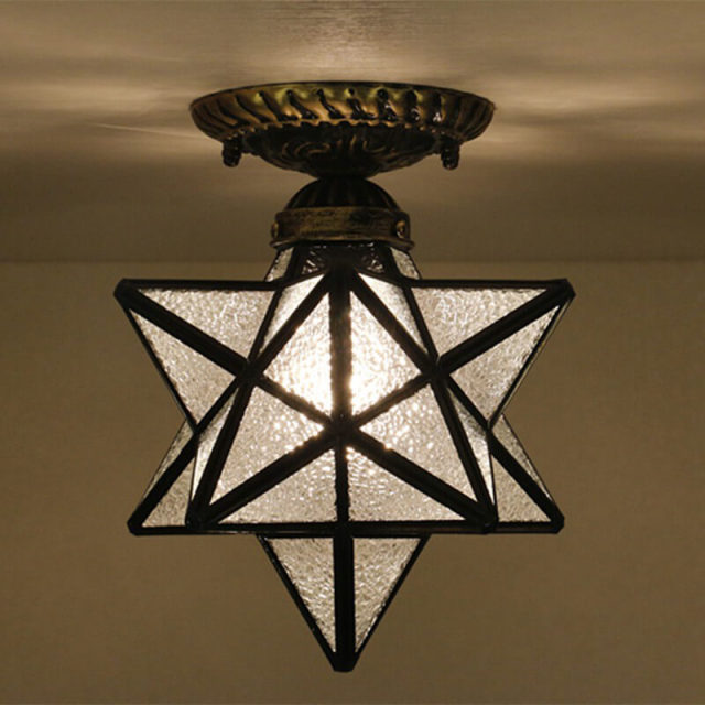 OOVOV Glass Star Close-to-Ceiling Light Tiffany Flush Mount Ceiling Light Fixture for Kitchen Porch Cafe Loft Bar Living Room
