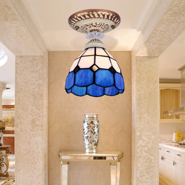 OOVOV Tiffany Glass Small Ceiling Lamp Fixtures European Entrance Foyer Hallway Corridor Kitchen Balcony Ceiling Light