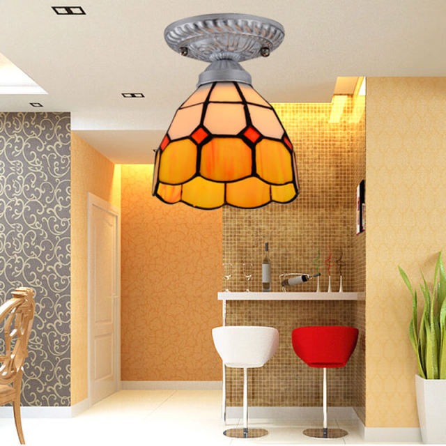 OOVOV Tiffany Glass Small Ceiling Lamp Fixtures European Entrance Foyer Hallway Corridor Kitchen Balcony Ceiling Light