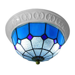 OOVOV Tiffany Glass Ceiling Light Mediterranean Style 13 inch Bedroom Kitchen Entrance Corridor Balcony Ceiling Lamp