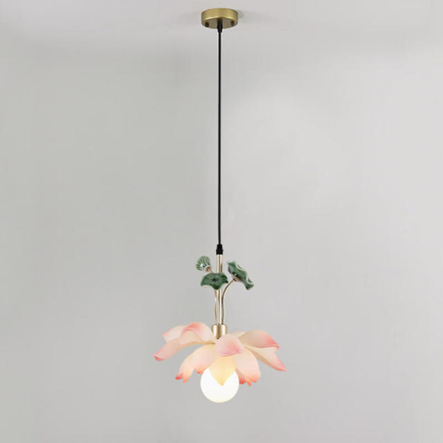 OOVOV Chinese Style Small Pendant Light - 1 Light Lotus Flower Pendant Lighting for Bedroom Study Room Balcony Hallway D12 inch E14 Bulb Socket