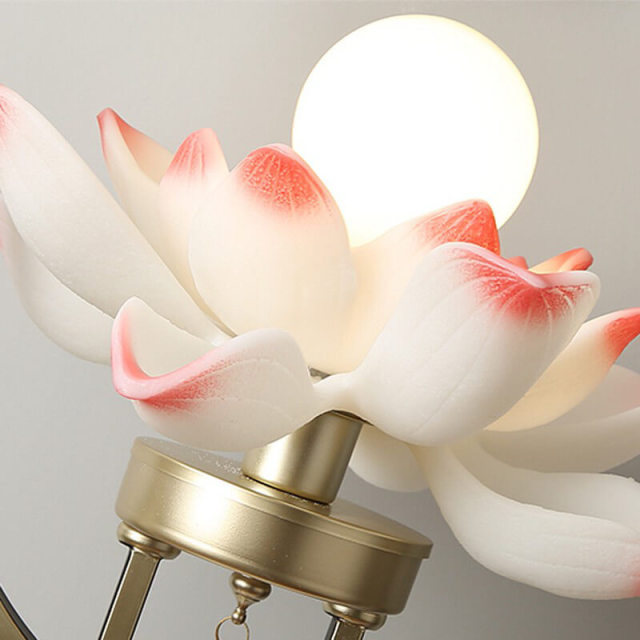 OOVOV 1-Light Pendant Light Chinese Style Lotus Flower Hanging Ceiling Lamp Retro Lighting Fixture and Decoration for Living Room Bedroom Dining Room