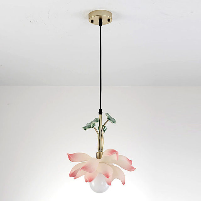 OOVOV Chinese Style Small Pendant Light - 1 Light Lotus Flower Pendant Lighting for Bedroom Study Room Balcony Hallway D12 inch E14 Bulb Socket