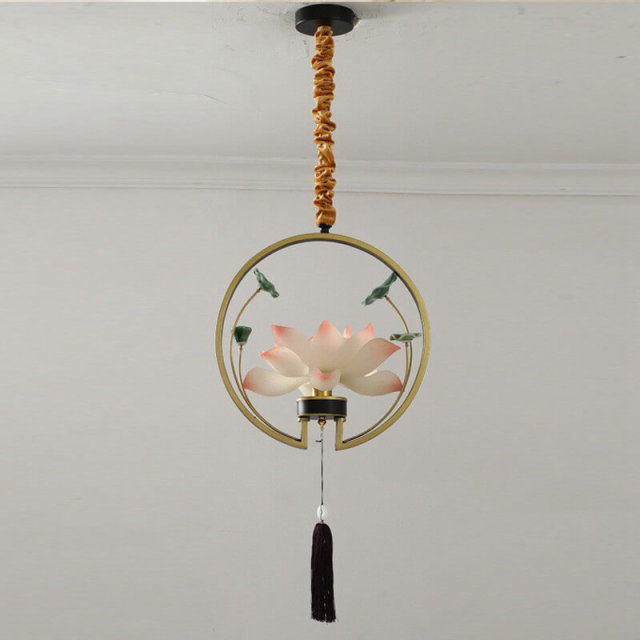 OOVOV Lotus Chandelier Chinese Style Retro Resin Flower Pendant Lighting for Bedroom Bedsides Dining Room Kitchen