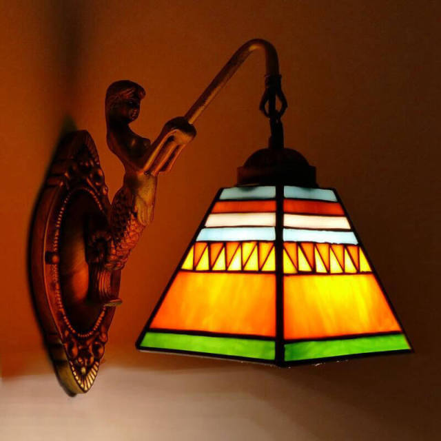 Tiffany Wall Light 3.9&quot; Wide 1-Light Retro Wall Sconces with Stained Glass Shade