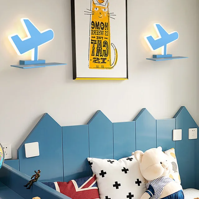 OOVOV Childrens Room Wall Lamp Cartoon Airplane Shape Wall Sconce Fixture with LED Light sources for Boy ands Girl Room Aisle Stairs With Shelf