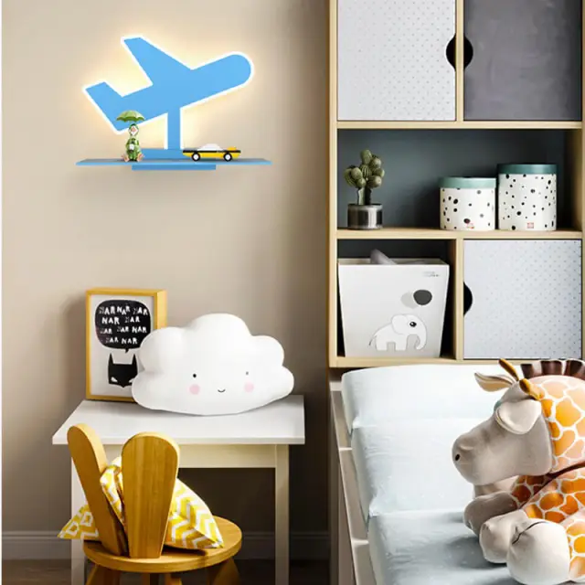 OOVOV Childrens Room Wall Lamp Cartoon Airplane Shape Wall Sconce Fixture with LED Light sources for Boy ands Girl Room Aisle Stairs With Shelf