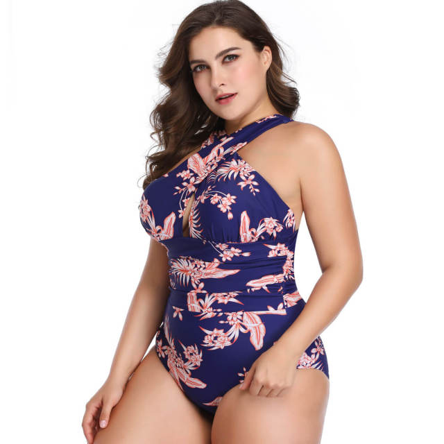 Sexy Plus Size Women's Swimsuits One Piece Tummy Control Front Cross Backless Swimsuit Bathing Suit Beach Swimwear