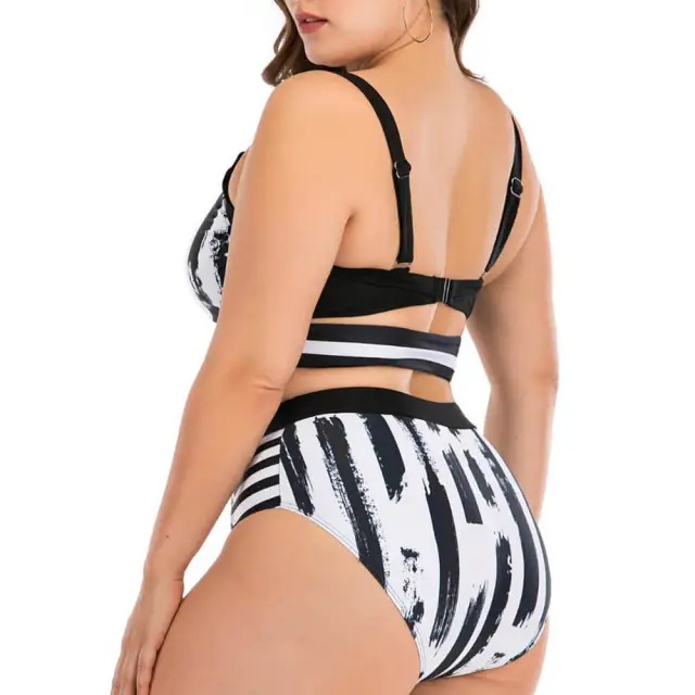 Sexy High Waist Bikini Women Black &amp; White Print Swimsuit Plus Large Size Bikini Set Two Pieces Triangle Beach Wear Swimming Beach Suit