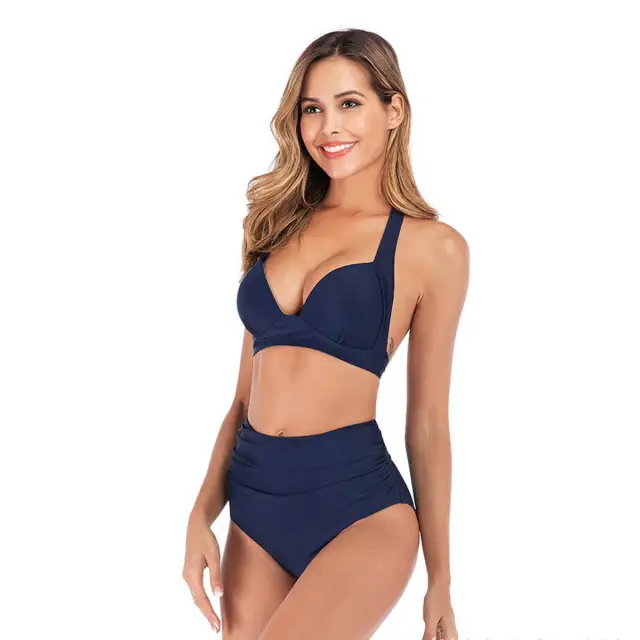 OOVOV Women's High Waisted Halter Bikini Set Swimwear Womens Tummy Control Bathing Suit Swimsuit Tie up