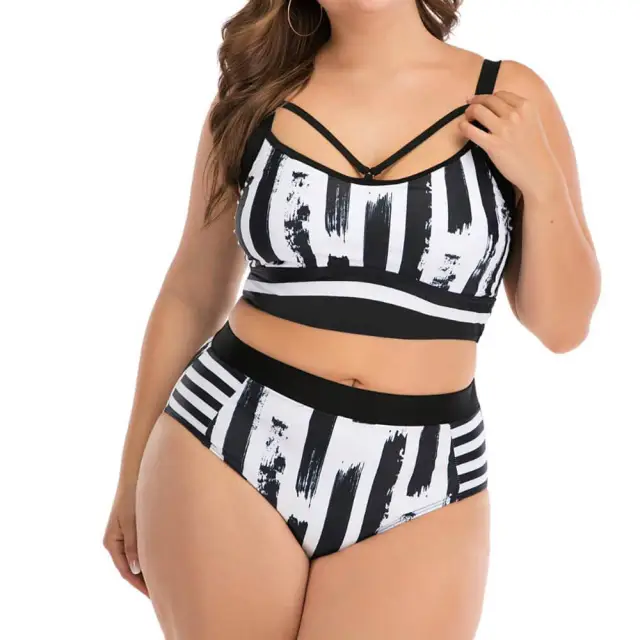 Sexy High Waist Bikini Women Black &amp; White Print Swimsuit Plus Large Size Bikini Set Two Pieces Triangle Beach Wear Swimming Beach Suit