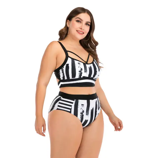 Sexy High Waist Bikini Women Black &amp; White Print Swimsuit Plus Large Size Bikini Set Two Pieces Triangle Beach Wear Swimming Beach Suit