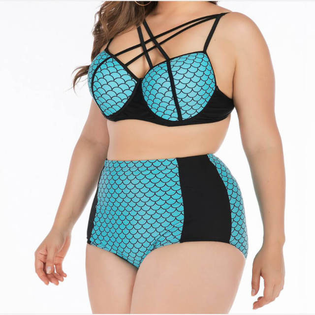 2021 Women's Wrap high waist Bottom Bathing Suit Two Piece Sexy Swimsuit,With  Chest Pad Fish scales Painting Swimwear Beach Bikini