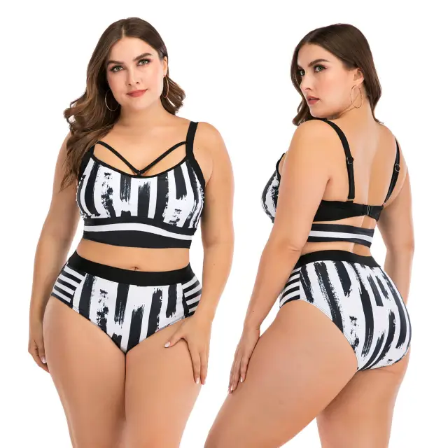 Sexy High Waist Bikini Women Black &amp; White Print Swimsuit Plus Large Size Bikini Set Two Pieces Triangle Beach Wear Swimming Beach Suit