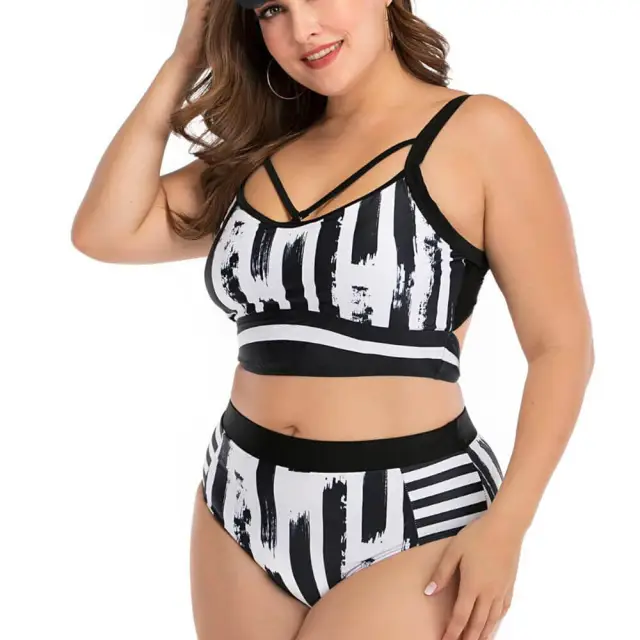 Sexy High Waist Bikini Women Black &amp; White Print Swimsuit Plus Large Size Bikini Set Two Pieces Triangle Beach Wear Swimming Beach Suit