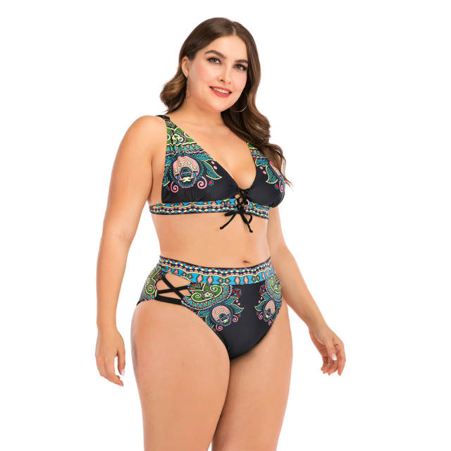 Women Bikini Swimsuit Sexy Plus Large Size Print Beachwear Swimming Beach Suit Two Pieces