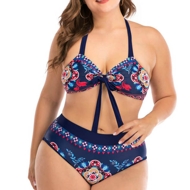 Plus Size Bikini for Women Two Pieces Flower Print Swimsuit Swimming Beach Suit