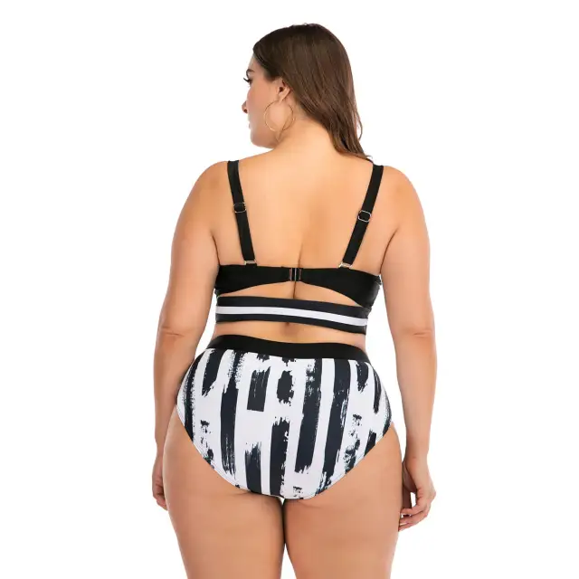 Sexy High Waist Bikini Women Black &amp; White Print Swimsuit Plus Large Size Bikini Set Two Pieces Triangle Beach Wear Swimming Beach Suit