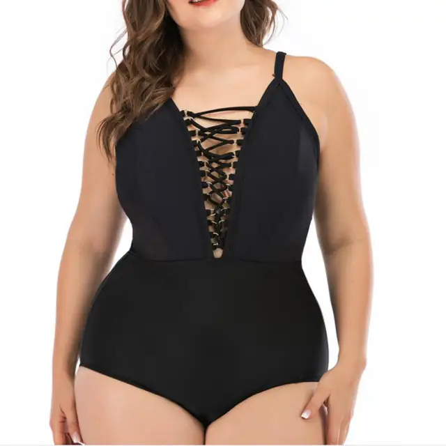 2021 New Sexy One Piece Swimsuit Women Front Corss Bandage Bathing Suits Vintage Swimwear Summer Beach Wear Swim Suit Plus Size