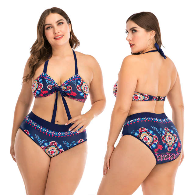 Plus Size Bikini for Women Two Pieces Flower Print Swimsuit Swimming Beach Suit