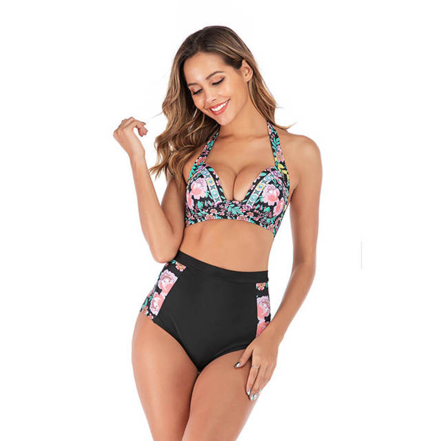 OOVOV High Waist Bikini Set for Women Tummy Control Swimsuit 2 Piece Floral Printed Plus Size Swimwear