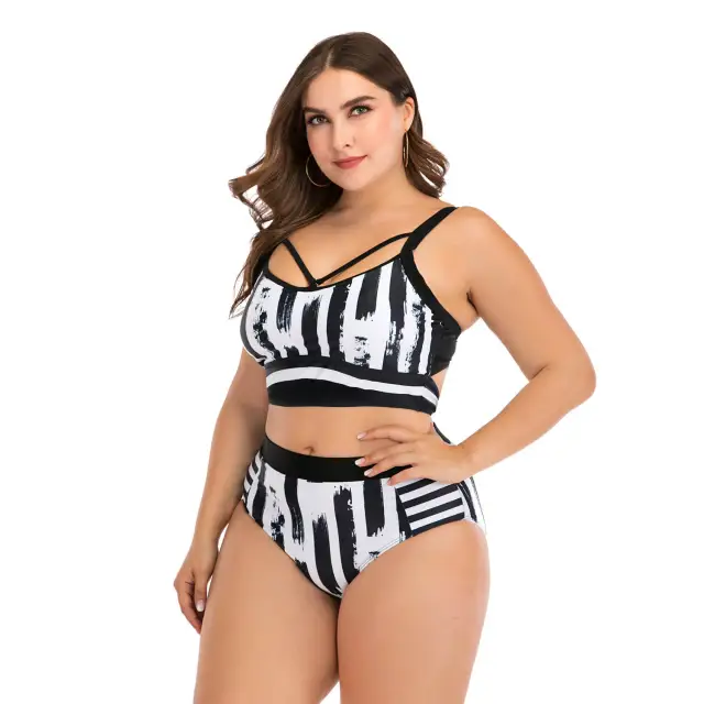 Sexy High Waist Bikini Women Black &amp; White Print Swimsuit Plus Large Size Bikini Set Two Pieces Triangle Beach Wear Swimming Beach Suit