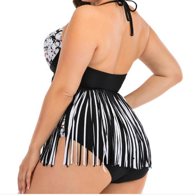 Tassel Swimsuit Plus Size Women Swim Wear Two Piece Bathing Suit Fringe Tankini Extra Large Patchwork Push Up Beachwear 4XL