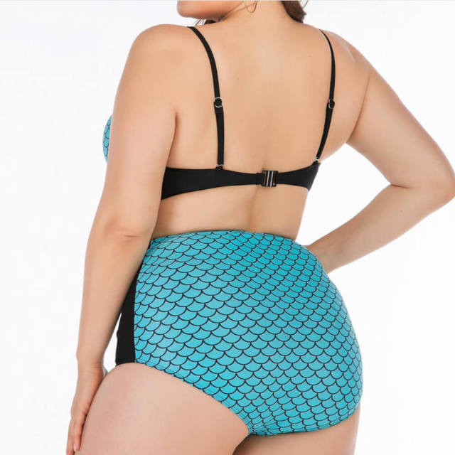 2021 Women's Wrap high waist Bottom Bathing Suit Two Piece Sexy Swimsuit,With  Chest Pad Fish scales Painting Swimwear Beach Bikini