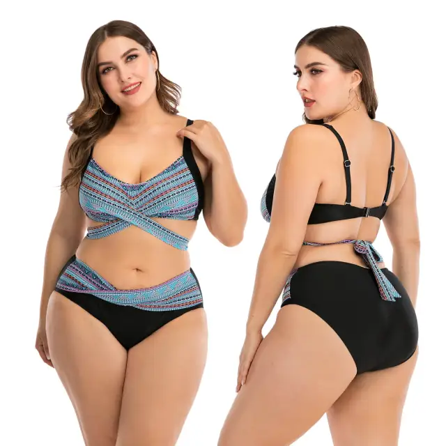 OOVOV Bow Bikini Set Women Plus Size High Waist Print Bikini Two Pieces