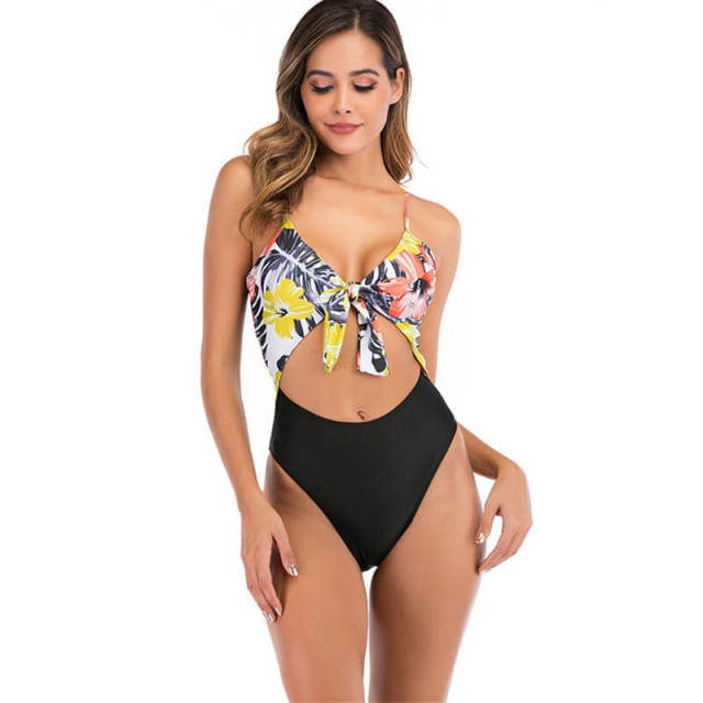 OOVOV Women's Floral Print Cutout High Waist Swimsuit,Women Sexy One-piece Deep V-neck Bikini Swimsuits