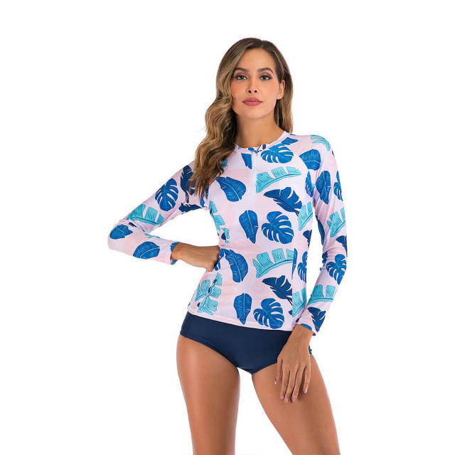 OOVOV Women's Long Sleeve Rash Guard and Swim Shirt 2 Piece Tankini Set Bathing Suits