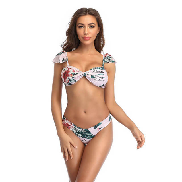 OOVOV Printed Two Pieces Bikini For Women,Sexy Tie Up Bathing Suit Flounce Low Rise Triangle Swimsuits