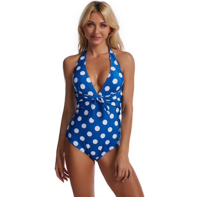 OOVOV One Piece Swimsuits For Women Tummy Control Ruched Swimwear Sexy Deep V-neck Dot Printed Swimsuit Bathing Suits