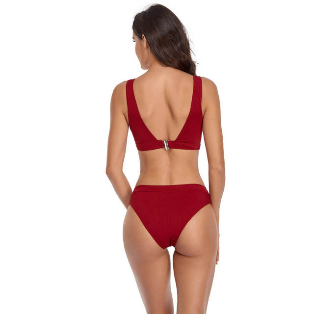 OOVOV Women's V Neck Bikini Sets,Push Up Swimsuit Two Pieces Swimwear High Cut Cheeky Triangle Bathing Suit
