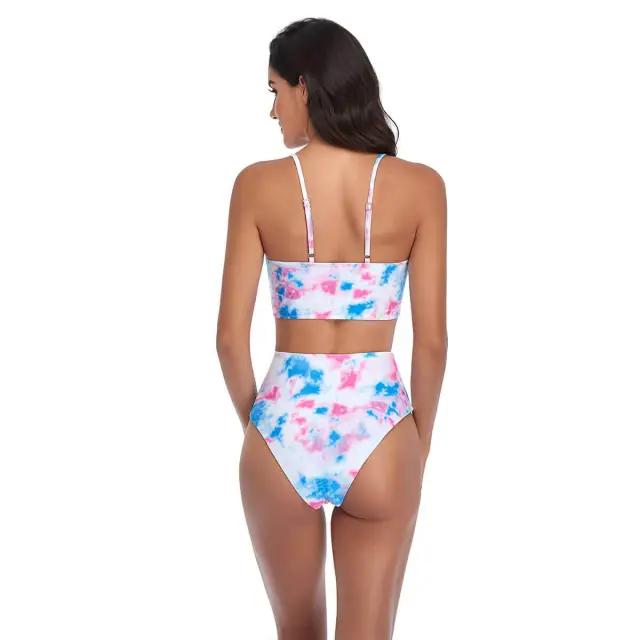 OOVOV Women's Two Piece Swimsuit Tie-dye Print High Waist Swimsuits Adjustable Strap Bikini Sets