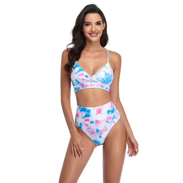 OOVOV Women's Two Piece Swimsuit Tie-dye Print High Waist Swimsuits Adjustable Strap Bikini Sets