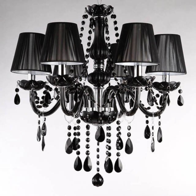 OOVOV Crystal Chandelier Black Chandeliers with Fabric Lamp Shade Pendant Ceiling Lighting Fixture for Dining Room Bedroom Living Room D23.6 Inch with