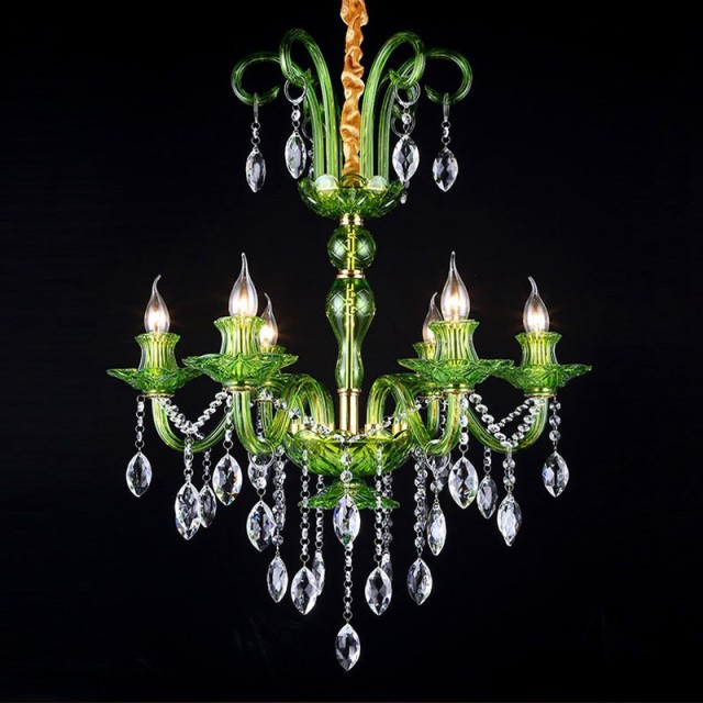 OOVOV Crystal Chandelier Lighting Fixtures Green Candle Living Room Bedroom Hanging Pendant Light Height Adjustable