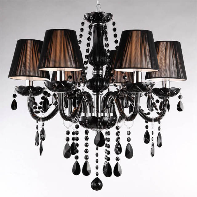 OOVOV Crystal Chandelier Black Chandeliers with Fabric Lamp Shade Pendant Ceiling Lighting Fixture for Dining Room Bedroom Living Room D23.6 Inch with