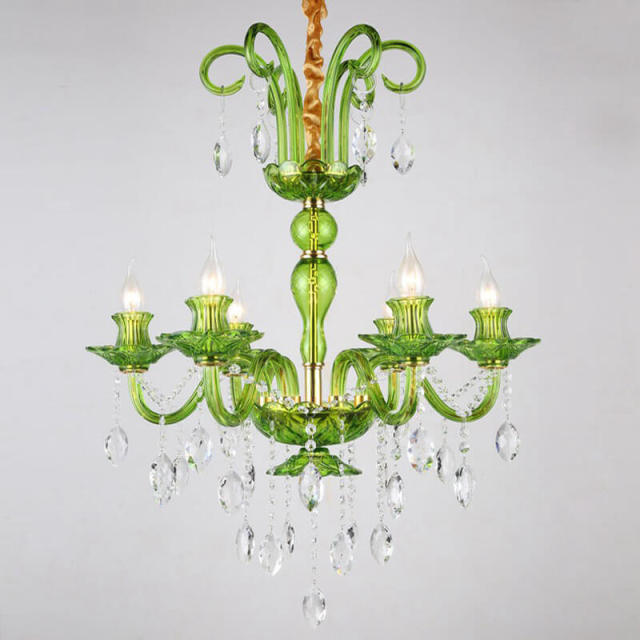 OOVOV Crystal Chandelier Lighting Fixtures Green Candle Living Room Bedroom Hanging Pendant Light Height Adjustable