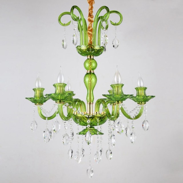 OOVOV Crystal Chandelier Lighting Fixtures Green Candle Living Room Bedroom Hanging Pendant Light Height Adjustable